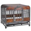 32in Heavy Duty Dog Crate, Furniture Style Dog Crate with Removable Trays and Wheels for High Anxiety Dogs